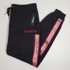 NWT Bebe Sequin Stripe Jogger Sweatpants Sz M $79